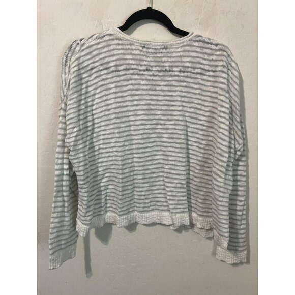 Willow XL Grey and White Cardigan Wood Buttons Slub Cotton Button Up Sweater - Picture 5 of 7